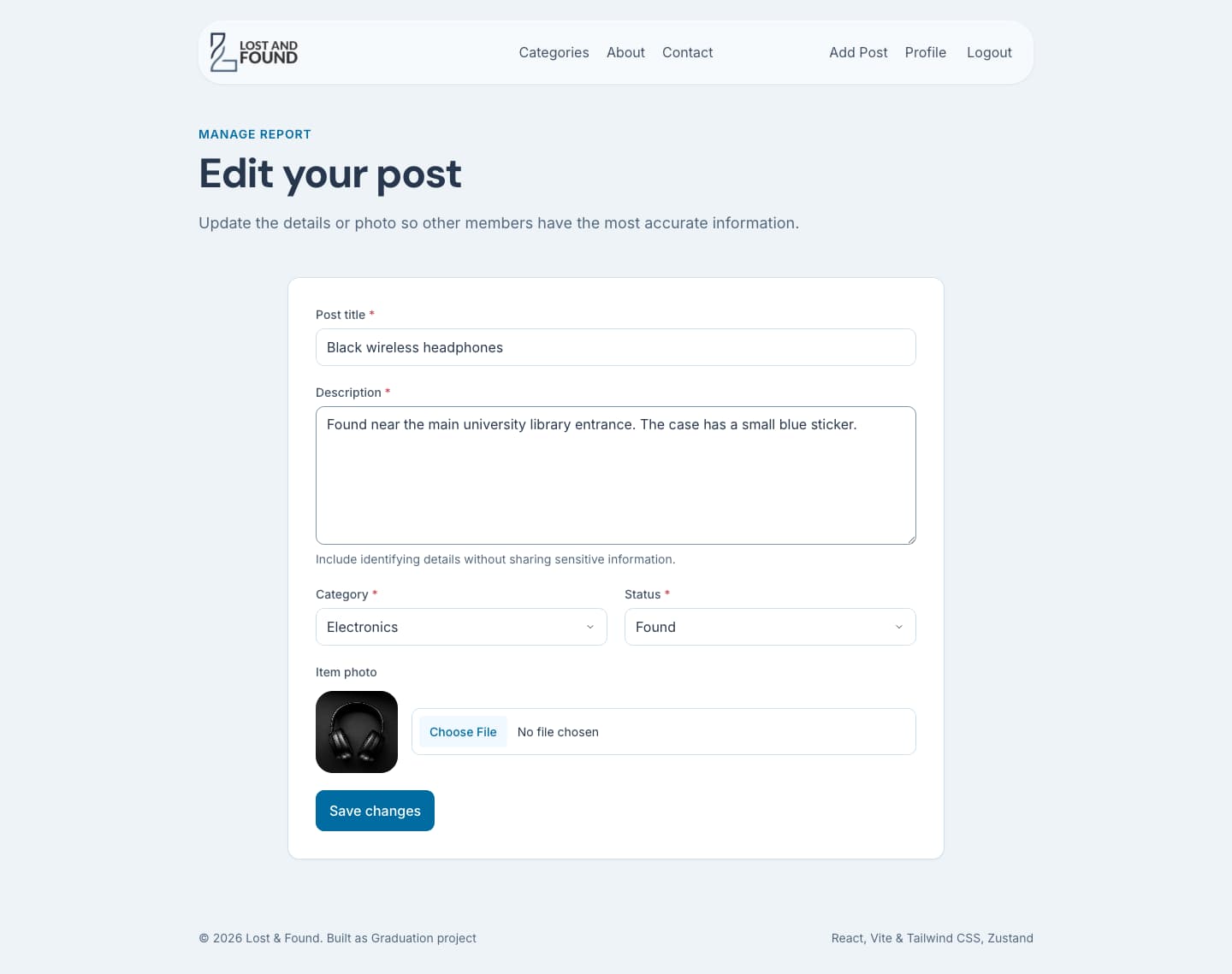 Edit report: prefilled content and image preview