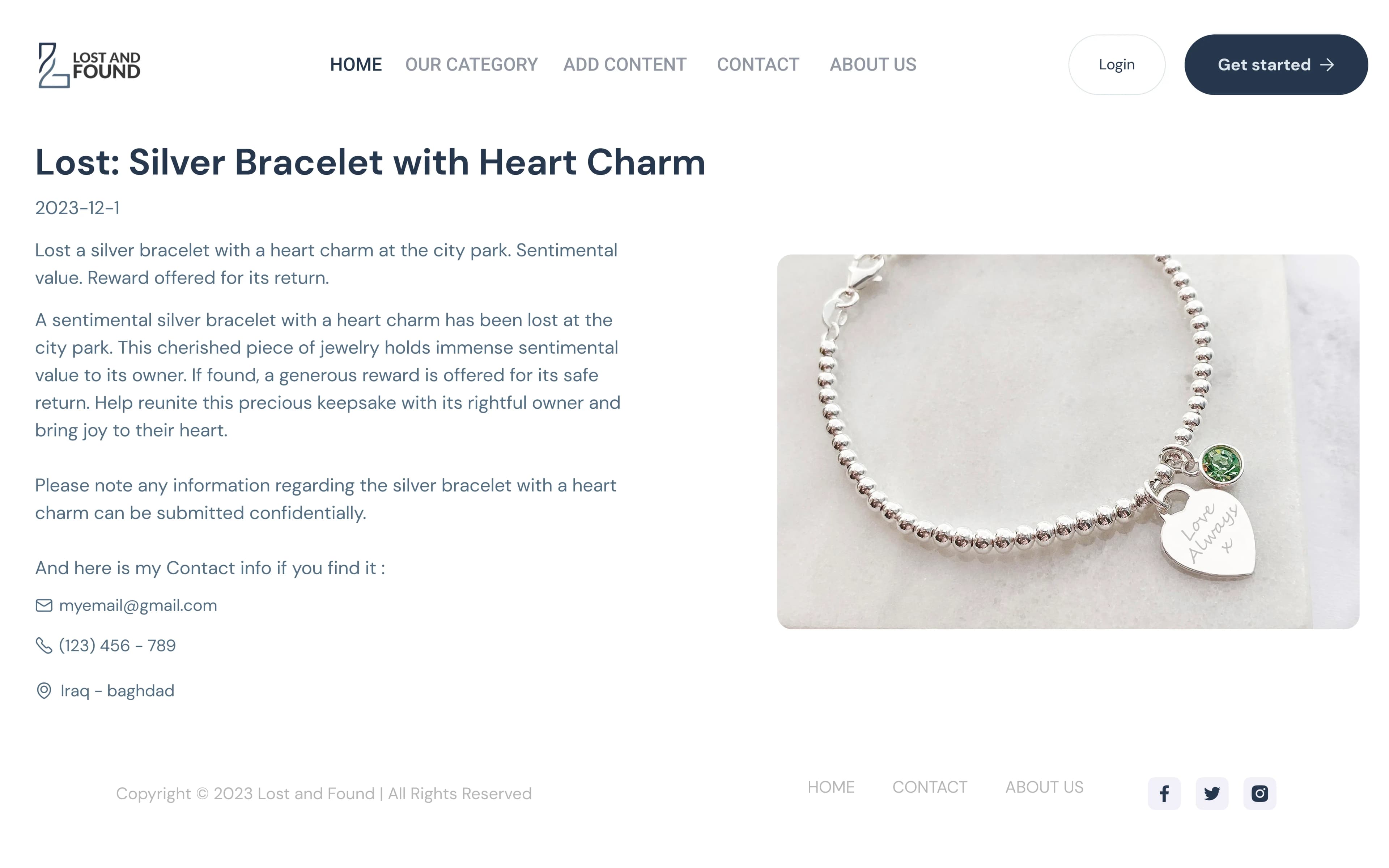 Post detail — contact info