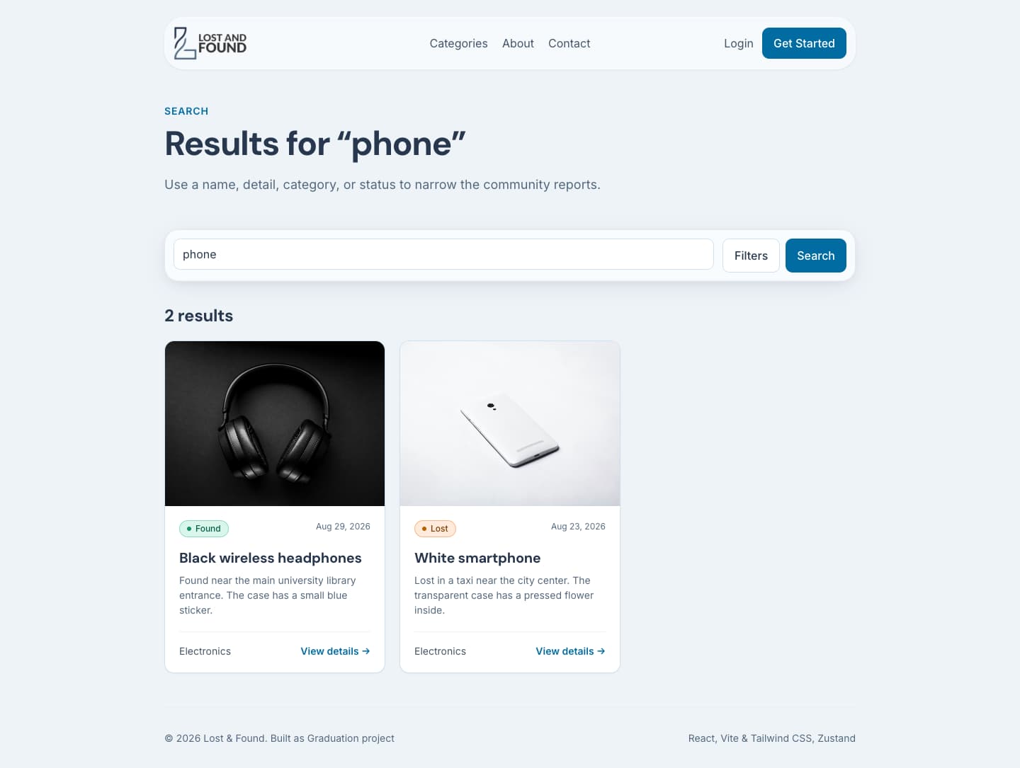 Search: keyword results with optional filters