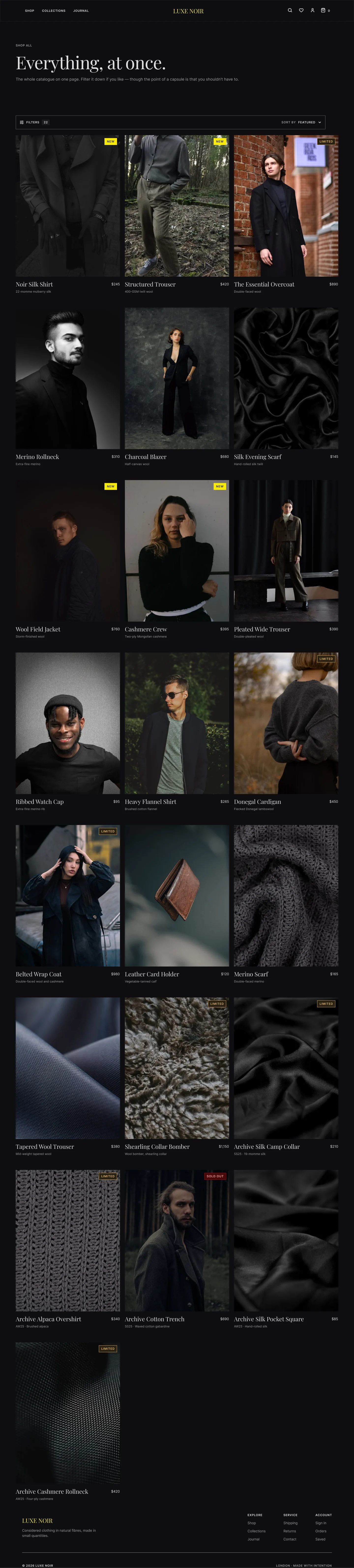 Shop — the whole catalogue on one page