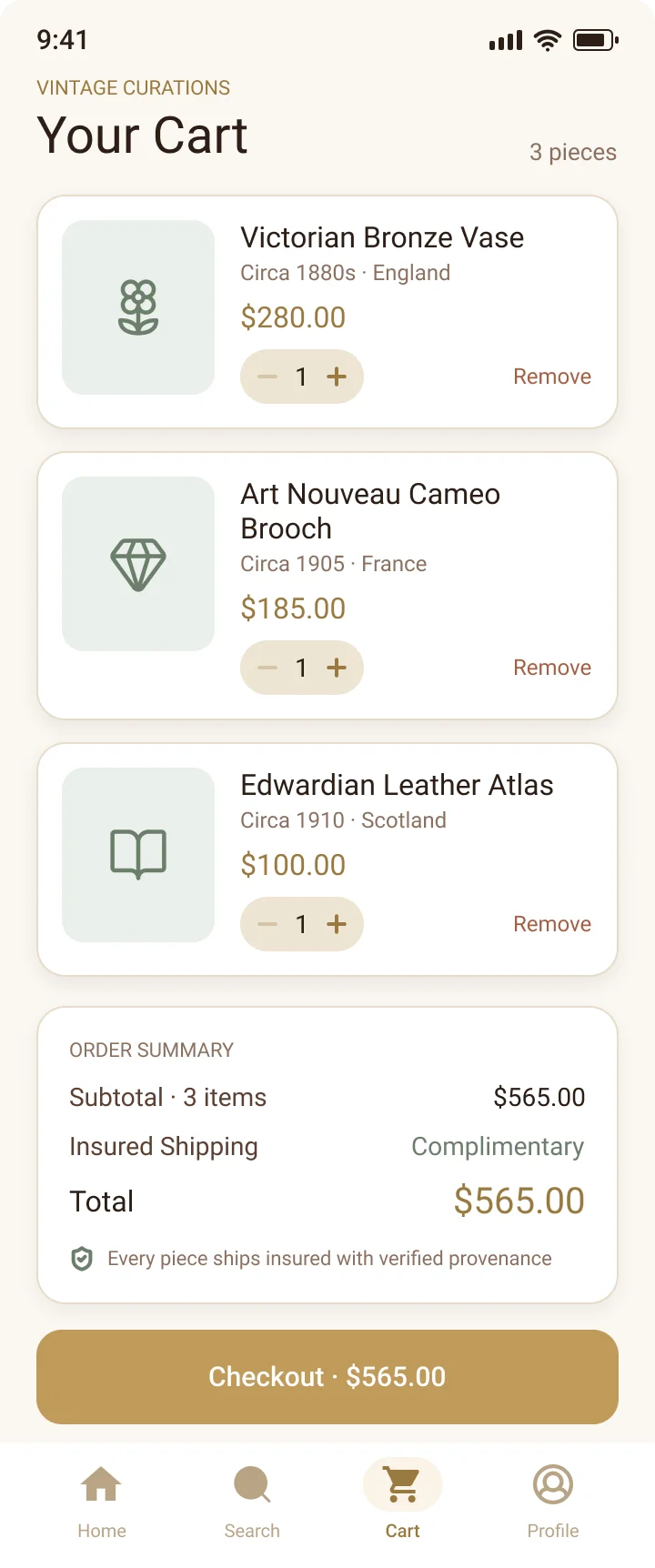 Cart — order summary