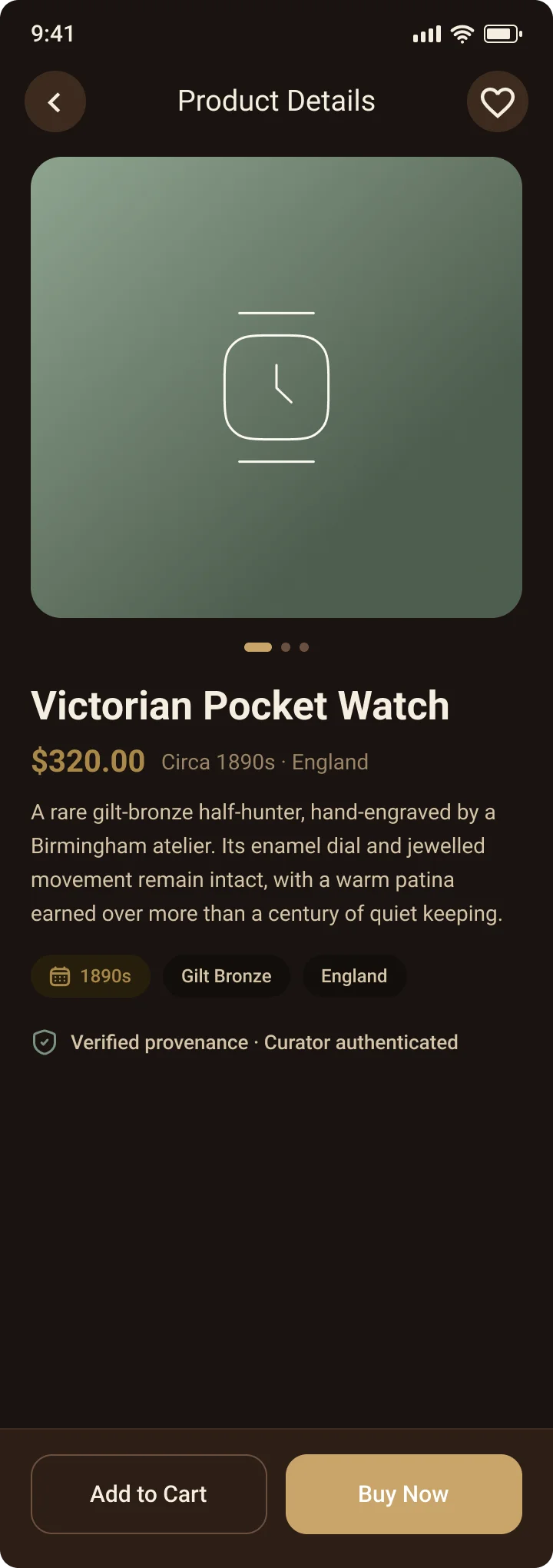 Item — provenance above the fold